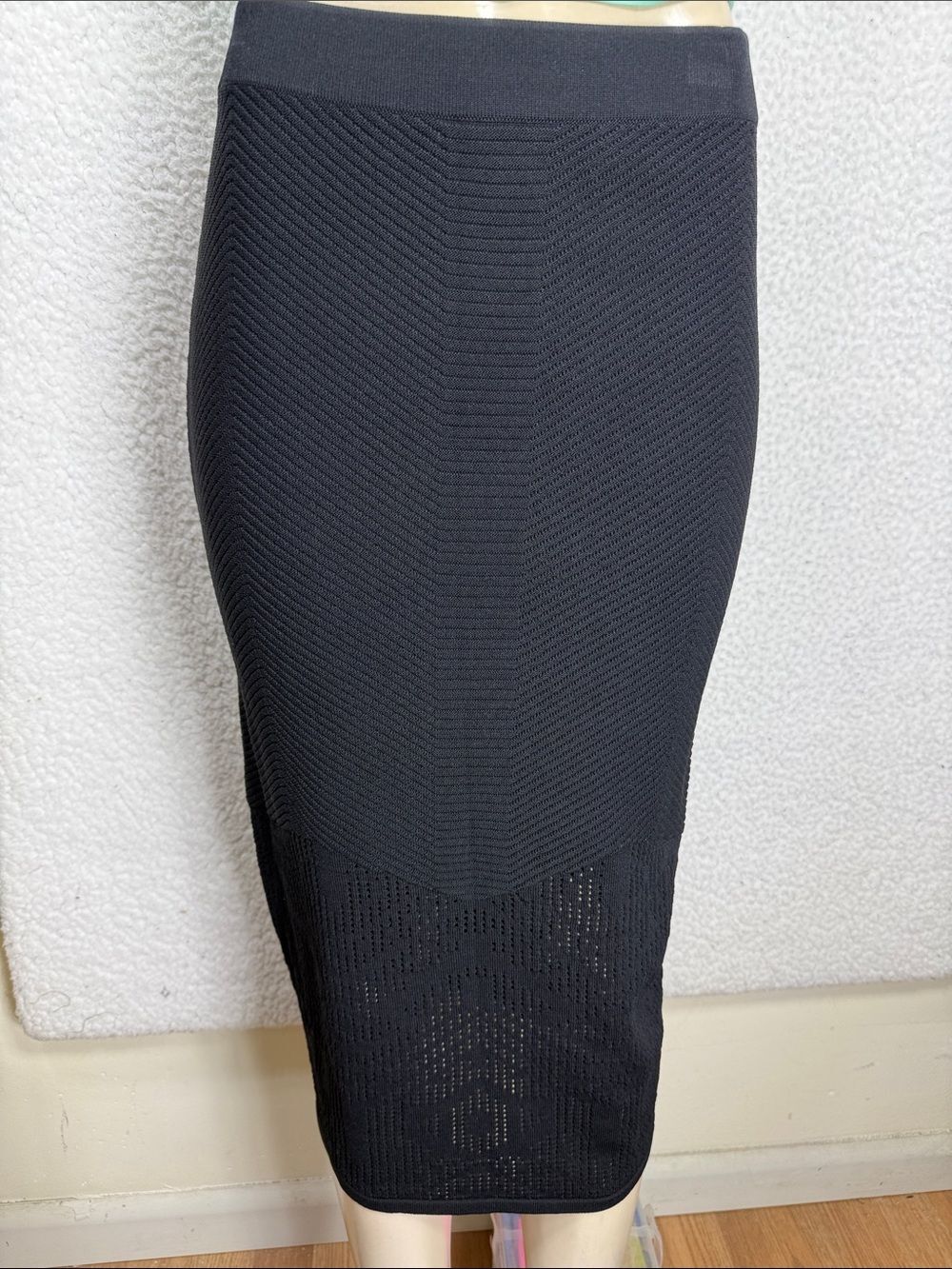 (K2) Yoana Baraschi women's stretch knit pencil skirt black, Sz S,elastic waist